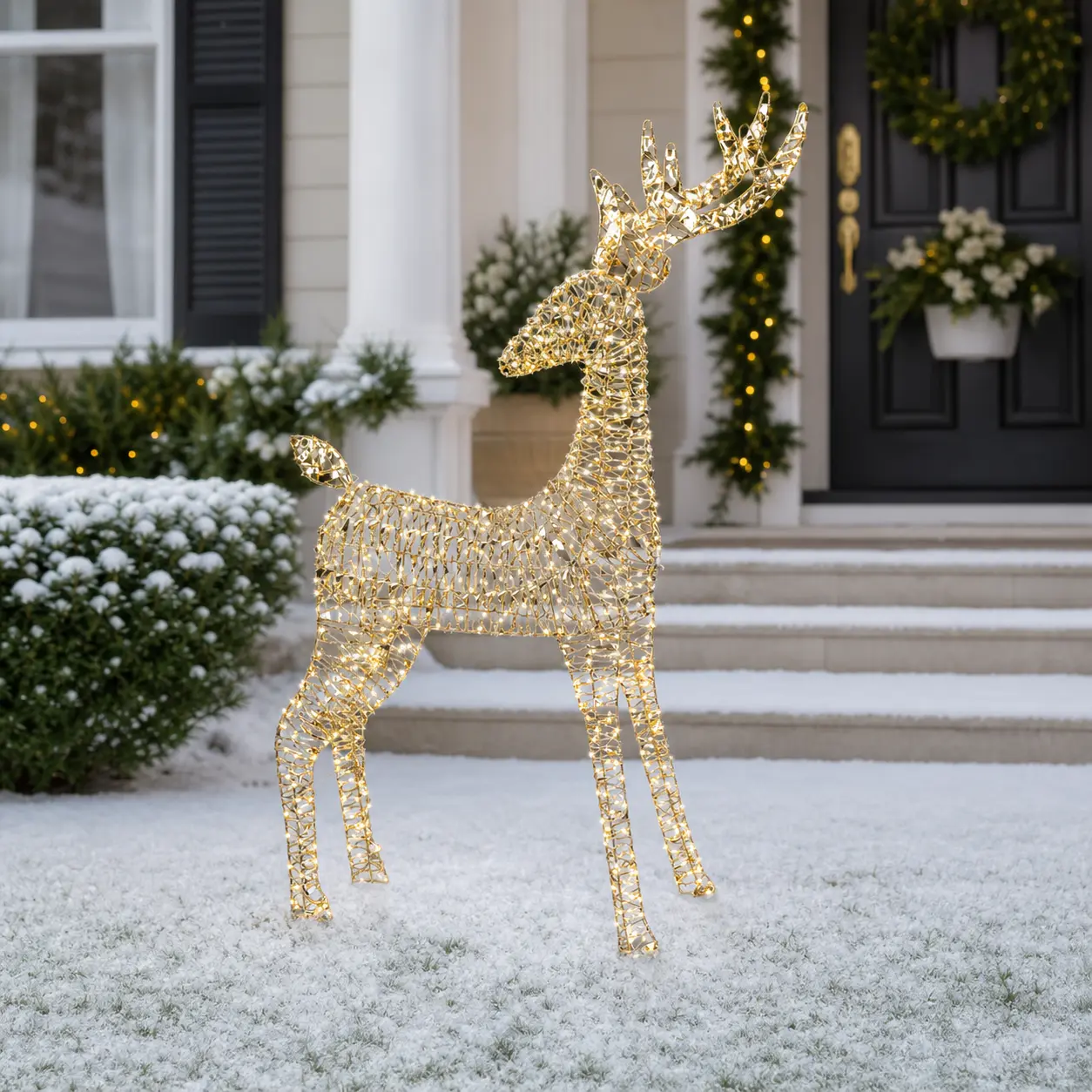 4 FT 960 Warm White Micro LED Gold Reindeer