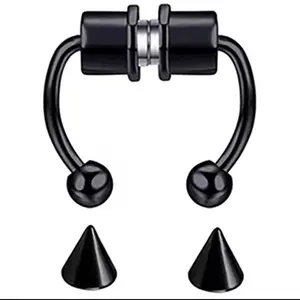 Faux Septum Piercing Magnetic Ring - Black Cone Ends & Magnetic Closure Feature - Hypoallergenic Titanium Jewelry for Comfortable Wear