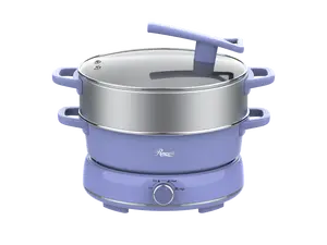 Rosewill 12.7 QT Electric Hot Pot with Multiple Functions, Split Design with 11.8 inch Wider Cooking Pot and SUS Steam Basket, 1600W High Power, Includes Utensils - Iris