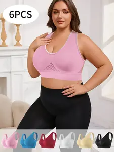 3-Pack/6-Pack Plus Size Women's Sexy Push-Up Sports Bra, Comfortable Breathable Fabric, Medium Support, Slim-Fitting, All Seasons
