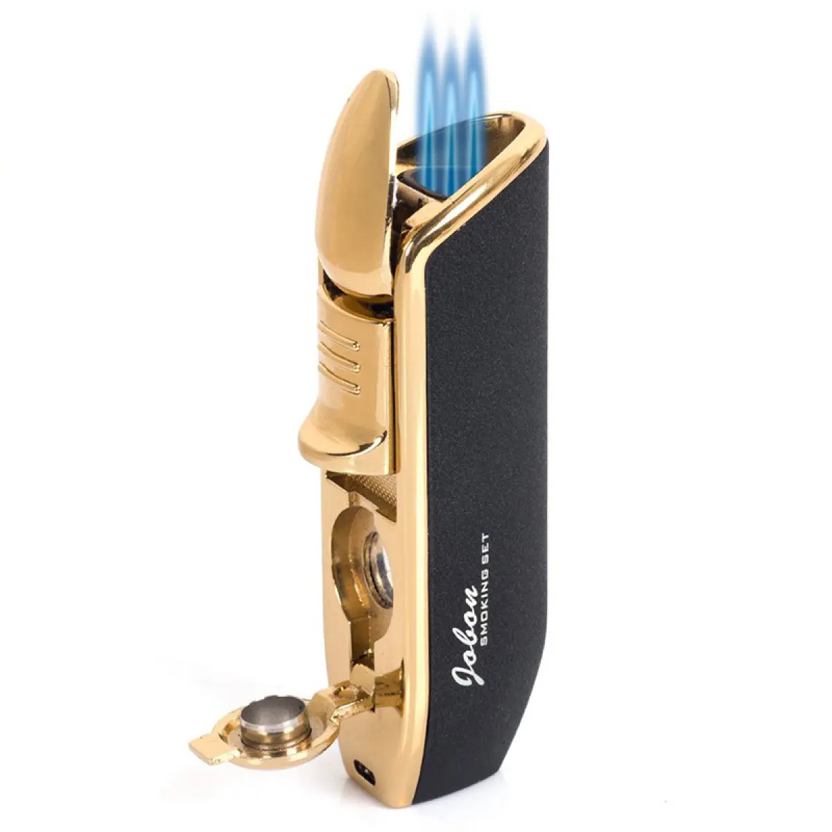 Refillable Windproof 3-Hole Jet Flame Butane Lighter | Built-in 8mm Hole Opener & Bottle Opener Portable Pocket Lighter For Camping Travel Outdoor Daily Use