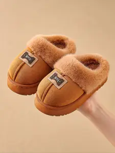 Fall Winter Comfortable Letter Slippers, Warm Fleece Indoor Home Shoes for Boys and Girls, Fashion Thick Plush Slippers, Fuzzy Warm Slippers, Fashionable Slippers