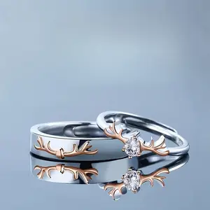[Couple Pairing] Forest Deer Antler Themed Couple Pairing Ring |       1set-2pcs |       Adjustable Ring Size |       Daily Wear, Valentine's Day Gift, Anniversary Gift Rose Gold Sparkle Necklace