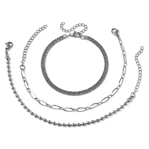 Shop LC Paper Clip Bracelet Costume Set of 3 Pure Stainless Steel Pure Stainless Steel Beaded for Women Mothers Day Gifts