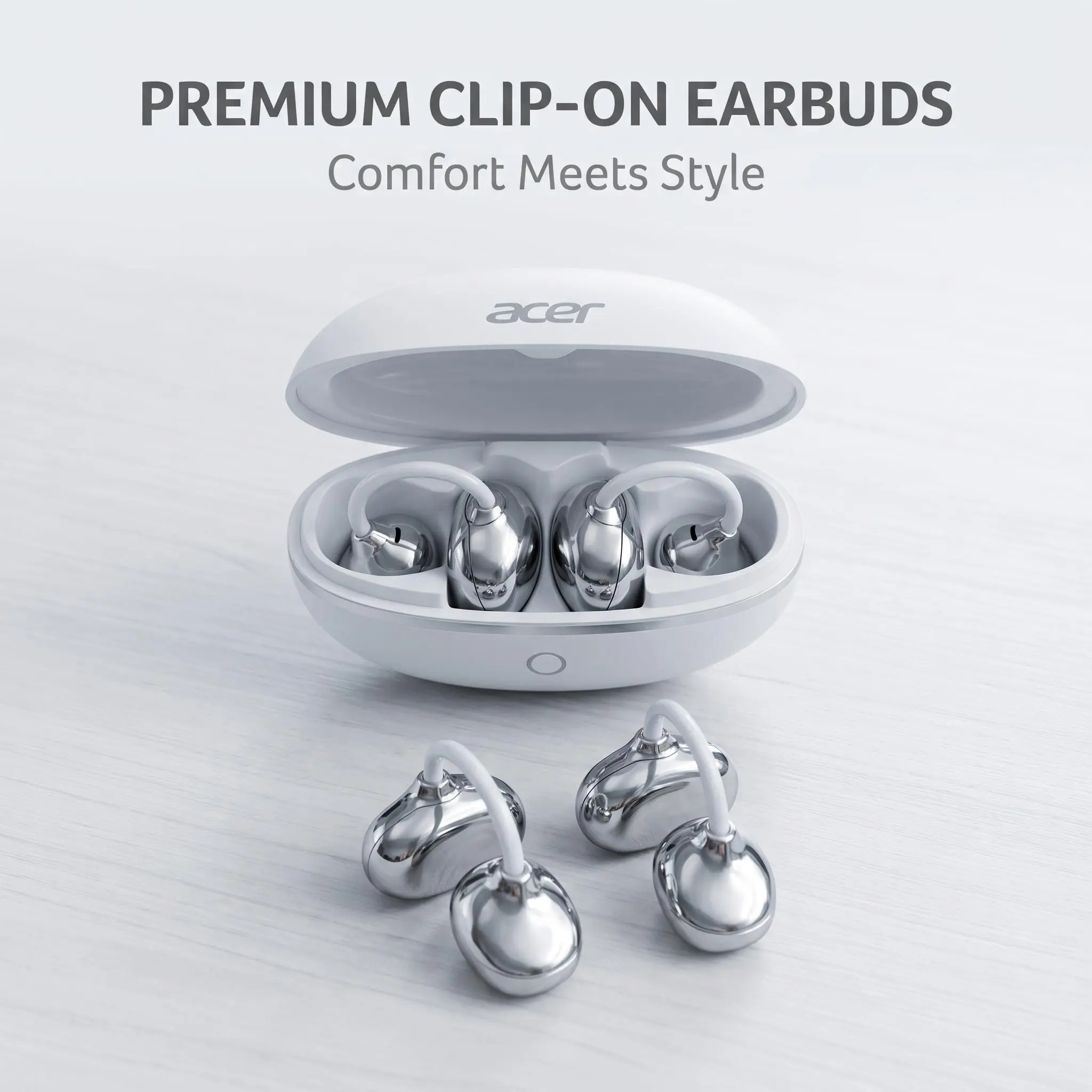 Acer OHR654 Clip On Wireless Headphones with Bluetooth 6.0 for Faster, Stable Connection, DT6.0 Pulse Directional Tech, 360° ACS Panoramic Sound, IPX5 Waterproof Audio Earbuds for Music & Calls, Comfortable for Sports, Compatible with Android & iOS White