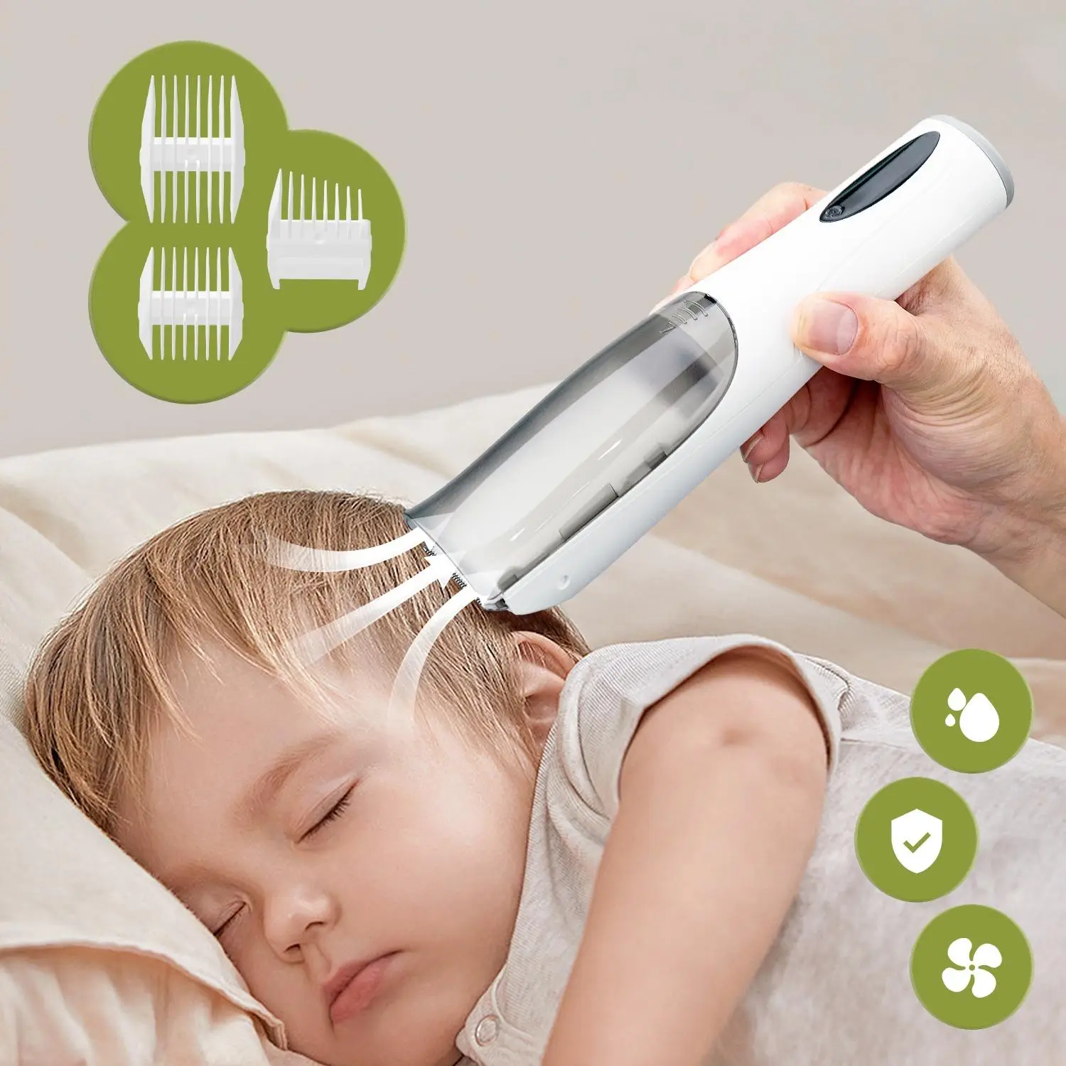 Baby Hair Trimmer, 1 Set Electric Baby Hair Clipper, Ultra Quiet Smart Vacuum Hair Cutter for Kids, Waterproof Auto Sucking Snipped Haircut Kit