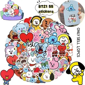 New BT21 koya RJ Shooky Mang Chimmy Cooky 55 Stickers High Color Value Cartoon Printed Phone Case Desktop Waterproof Decoration
