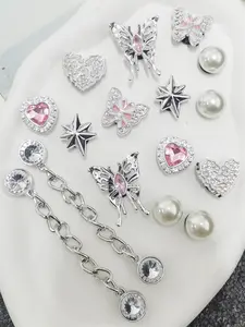 Butterfly & Heart & Chain Design Shoe Charms, Rhinestone & Faux Pearl Decorated Shoe Decoration Charms, Fashionable Bridal Shoes Decoration for Women & Girls Footwear