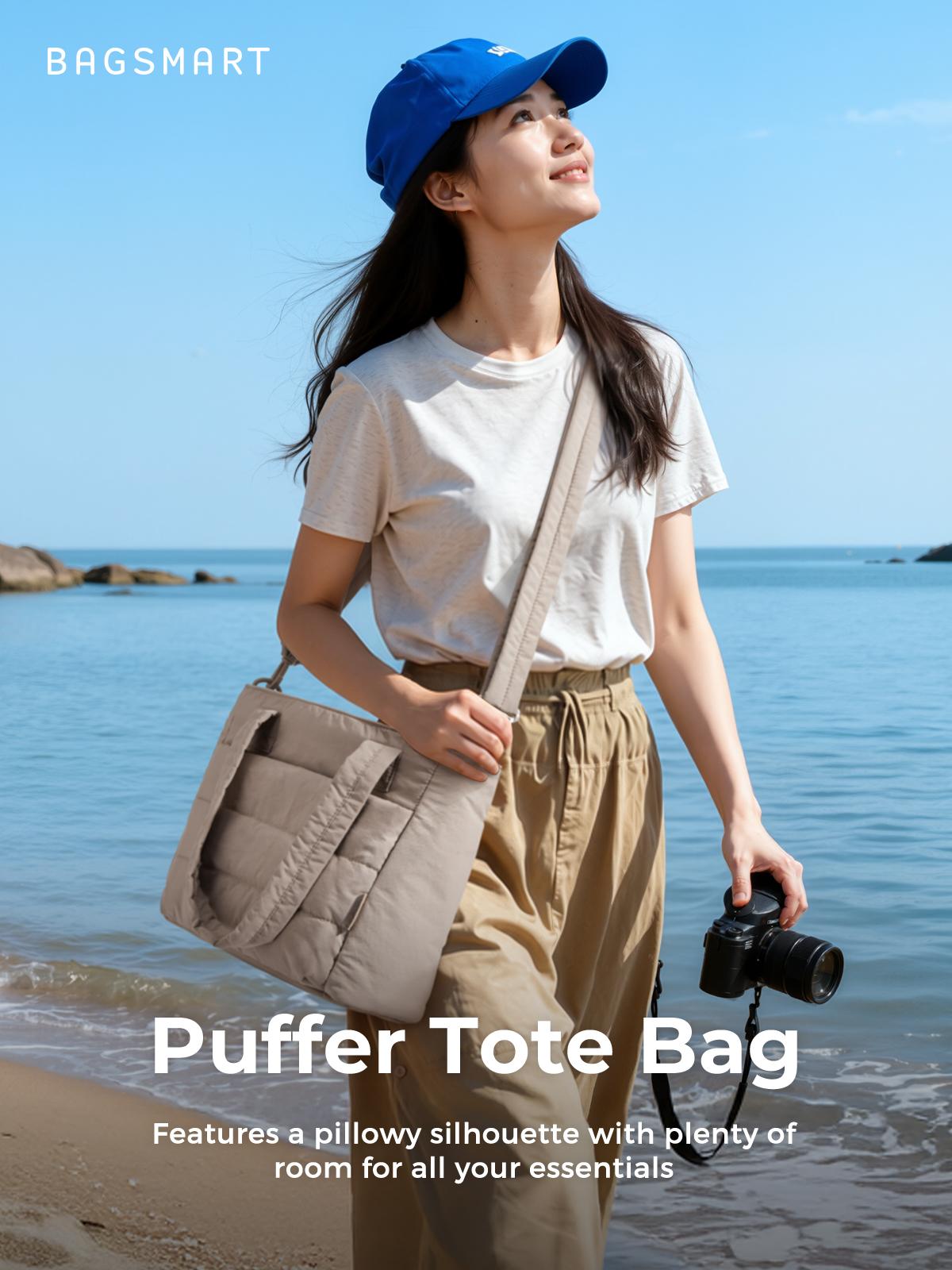 【NEW IN】BAGSMART Upgraded Mini Bubble Puffy Tote Bag Longer Length Added Shoulder Strap Durable Quilted Laptop Tote for Travel Work SpringStatements