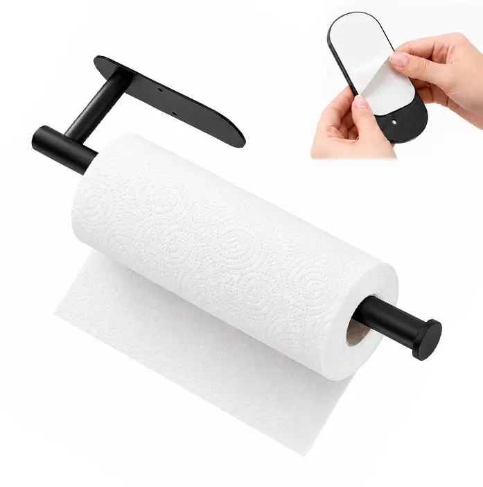 Matte Black Stainless Steel Magnetic Under Cabinet Paper Towel Holder - Self-Adhesive or Wall-Mounted Screw-Mount Multi-Room Home Organizer for Kitchen, Bathroom, Installation