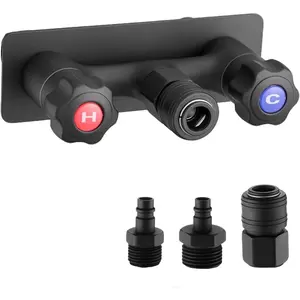 Camper Shower Faucet Valve with Exterior Quick Connect Shower Sprayer Hose Replacement 4 inch Brass Matte Black