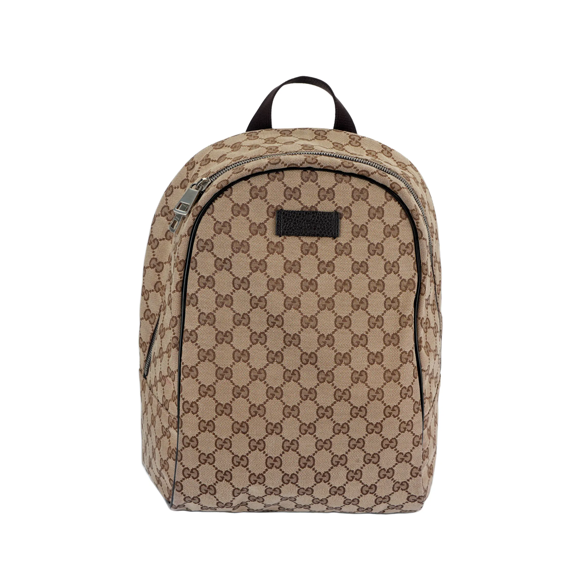 Gucci Unisex GG Logo Canvas-and-Leather Backpack, Ebony/Brown Functional Luggage Bag