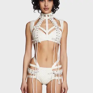White Rave Outfit for Women - Top and Bottom Set - Short, Womenswear