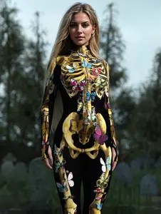 Dark Aesthetic Gold-Boned Bodysuit | Skull & Butterfly DesignBecome the center of attention instantly at carnivals/niche parties.