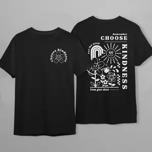 Comfort Colors Women's Vintage Inspired Cotton T-shirt - Choose Kindness Tee, 3/4 Length Sleeve, Light Polyester Blend, Solid Black Color