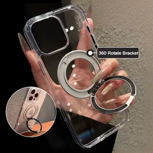 Magsafe 360° Rotating Bracket Stand 16 ProMax clear Case HD Transparent Magnetic For iPhone 13 14 15 16 Pro Max 16pro Shockproof  Hard PC Cover case
