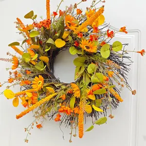 17.71" Artificial Fall Wreath, Large Fall Wreaths for Front Door Autumn Wreath for Door with Eucalyptus Leaf Home Decor Decorative Fruit Ornaments