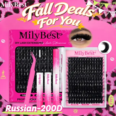 Milybest 200D Russian Ultra Volume Fluffy Wispy Lash Clusters Kit - 0.07mm, 10-20mm D Curl, 196PCS Soft Comfortable Eyelash Extensions, DIY Personal Lashes for Bold Halloween Makeup, Fall Deals for You