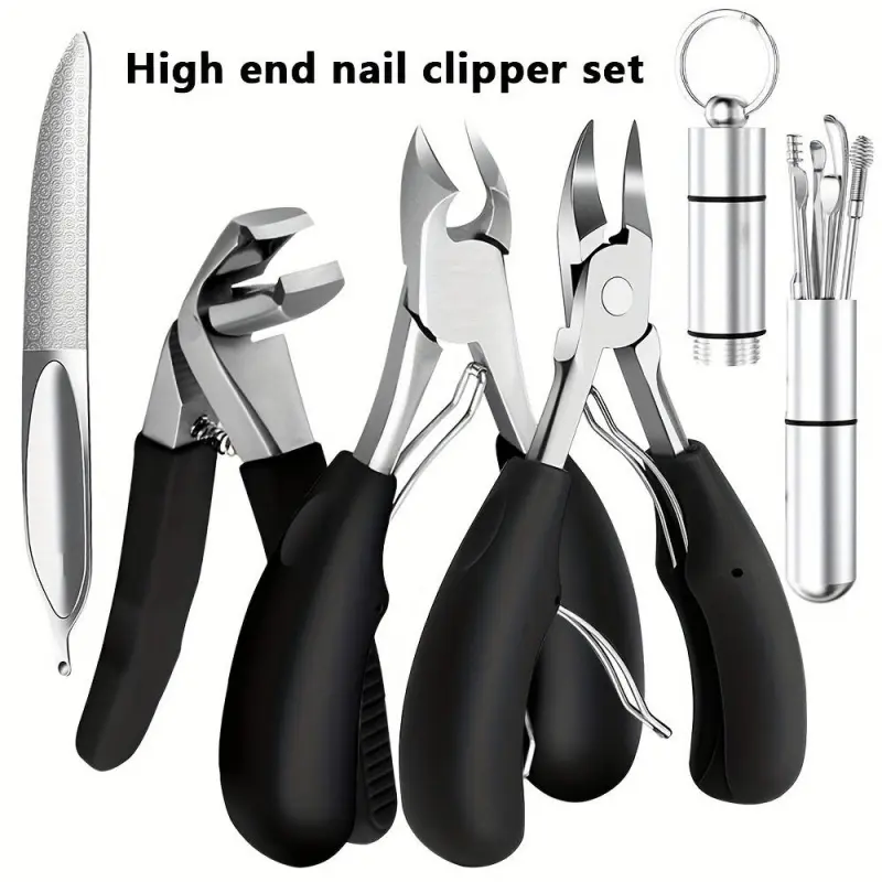 5-Piece Advanced Thick Nail Clipper Set, Slanted Toe Clippers with Collector, Wide Mouth Opening, Includes File and Dead Skin Trimmer