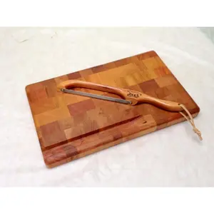 Cutting board--end grain mahogany cutting board and bow knife set