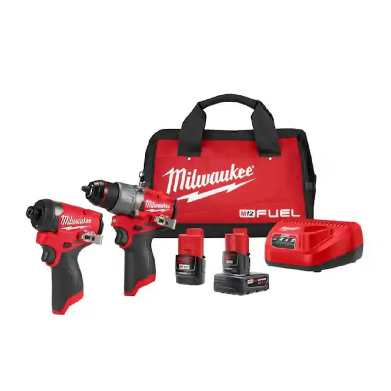 Milwaukee M12 Fuel Hammer Drill and Impact Driver Tool Kit Set (3497-22) - Fast Under Load, Selftap Screw Mode, Tight-Space Fit