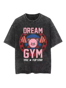 Anime Printed Sports T-shirt Summer Retro Washed T-shirt Super Street Top, Men's and Women's Casual Sports Loose and Comfortable Top