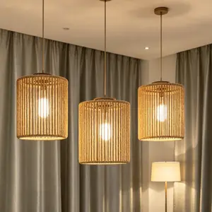 Vintage Woven Lampshade, Handmade E26/e27 Bulb Cover, Bohemian Farmhouse Style Decor, Suitable for Living Room, Bedroom, Hotel