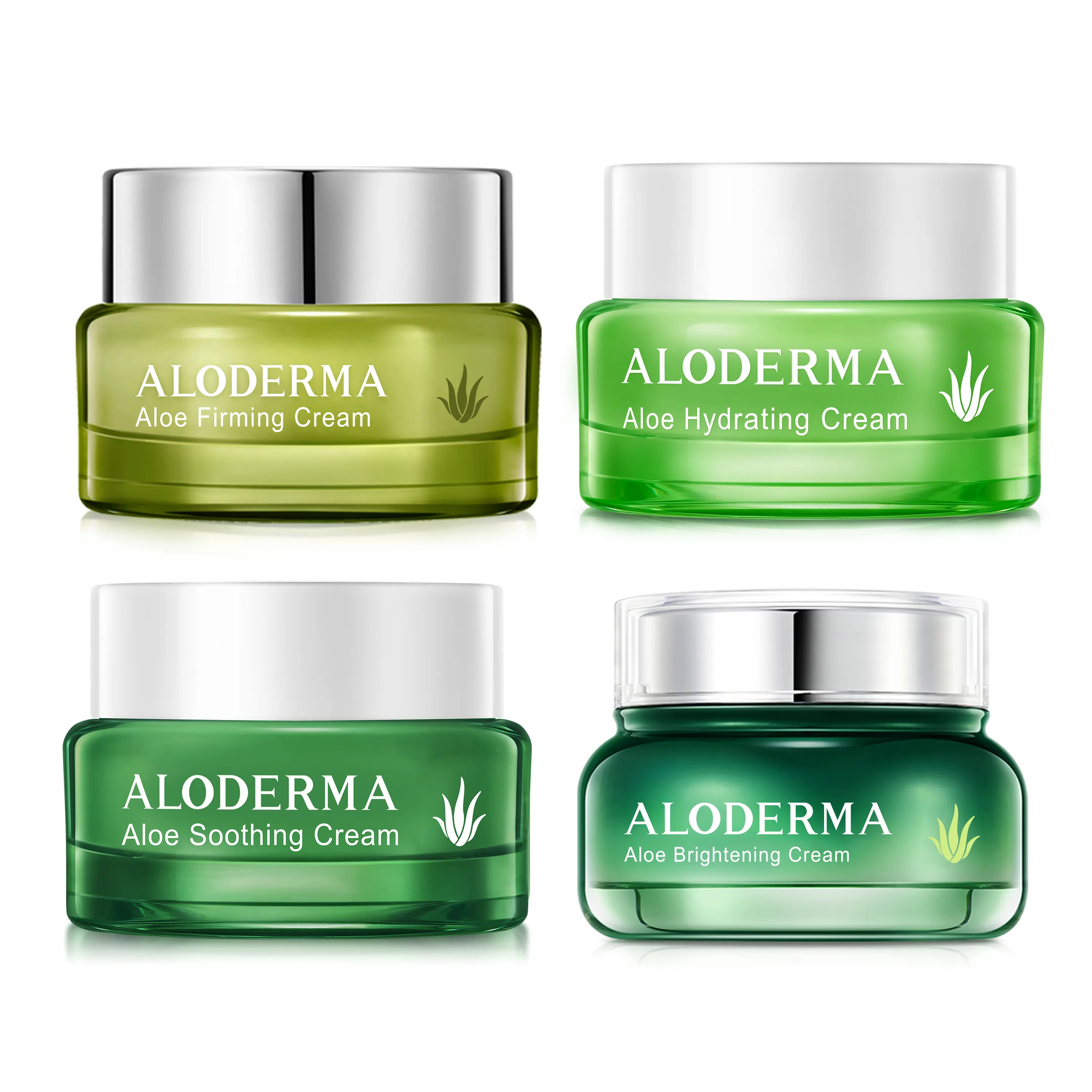 ALODERMA Face Cream Set 4 Pieces Hydrating, Firming, Soothing, & Brightening Creams with Organic Aloe Vera for Radiant Skin