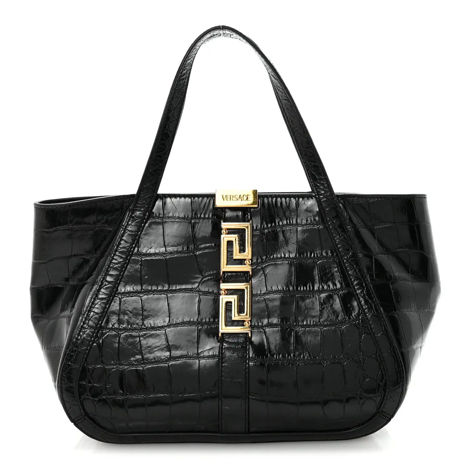 Pre-owned VERSACE Crocodile Embossed Calfskin Shoulder Bags Calfskin Crocodile Embossed Small Greca Goddess Shoulder Bag