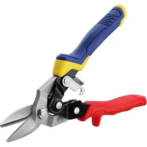 8 Inch Aviation Snips, Straight Cut, Heavy Duty Metal Cutter with Safety Latch and Non-slip Handle, Cr-V Steel Sharp Teeth, Aviation Snips for Cutting Metal Sheet