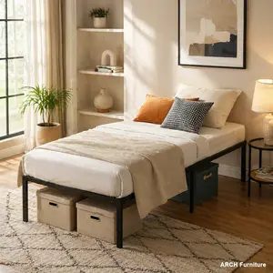 Twin Size Heavy Duty Metal Bed Frame, 750lb Weight Capacity, Quick Setup & Easy Assembly, Noise-Free, Black