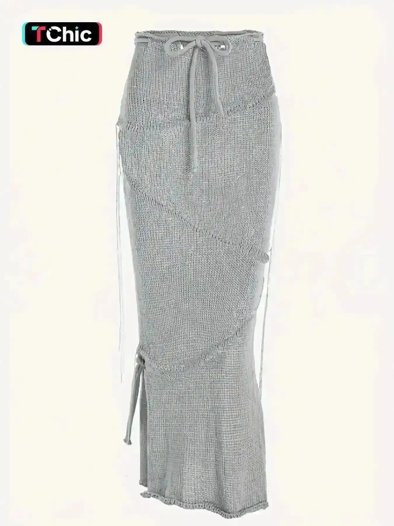 2026 Solid Drawstring Split Side Tassel Sweater Skirt, Elegant Fashion Casual Tie Side Pencil Skirt for Daily Outdoor Wear, Women Knitwear for Spring Fall, stylish design