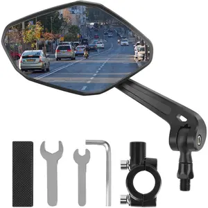 Mirror Handlebar Mount,  Wide Rear View  Mirrors for Handlebars with Scratch Resistant Glass, 360?Adjustable  Rear View Mirror for Scooter, , Bikes ( Lens: Left)