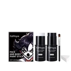 EelHope Halloween Face Painting Stick Set Covered With Painted Foundation Makeup Clown Colorful Stick Oil Setting White & Black 16g Each