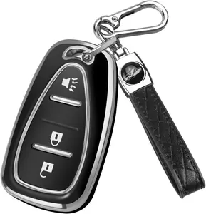 Key Fob Cover for Chevy, Car Key Fob Case with Keychain for Equinox 2018-2022 Sonic 2017-2020 Spark 2016-2022 Traverse Trailblazer Trax Accessories Protector (Black)