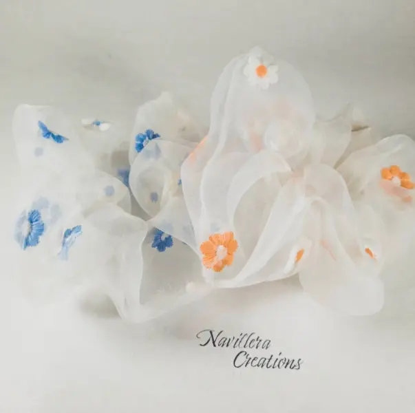 Sheer Daisy Scrunchie Peach Baby Blue Floral Large Hair tire Thick Elastic