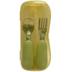 2 Pack Toddler Stainless Steel Silicone Utensils - Thick Easy-Grip Handles, Gentle on Gums/Teeth, Dishwasher Safe Self-Feeding Forks & Spoons