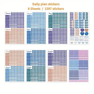 1597pcs Daily Planner Stickers Set, Monthly Colorful Calendar Decals, Date & Icon Labels, Sticky Labels for Journal Decoration, Seasonal Holiday Activities, Self Adhesive Label