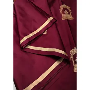 Banarasi Mashru Silk Saree with Arches Buttas and Minimalist Zari Border with Silk Mark