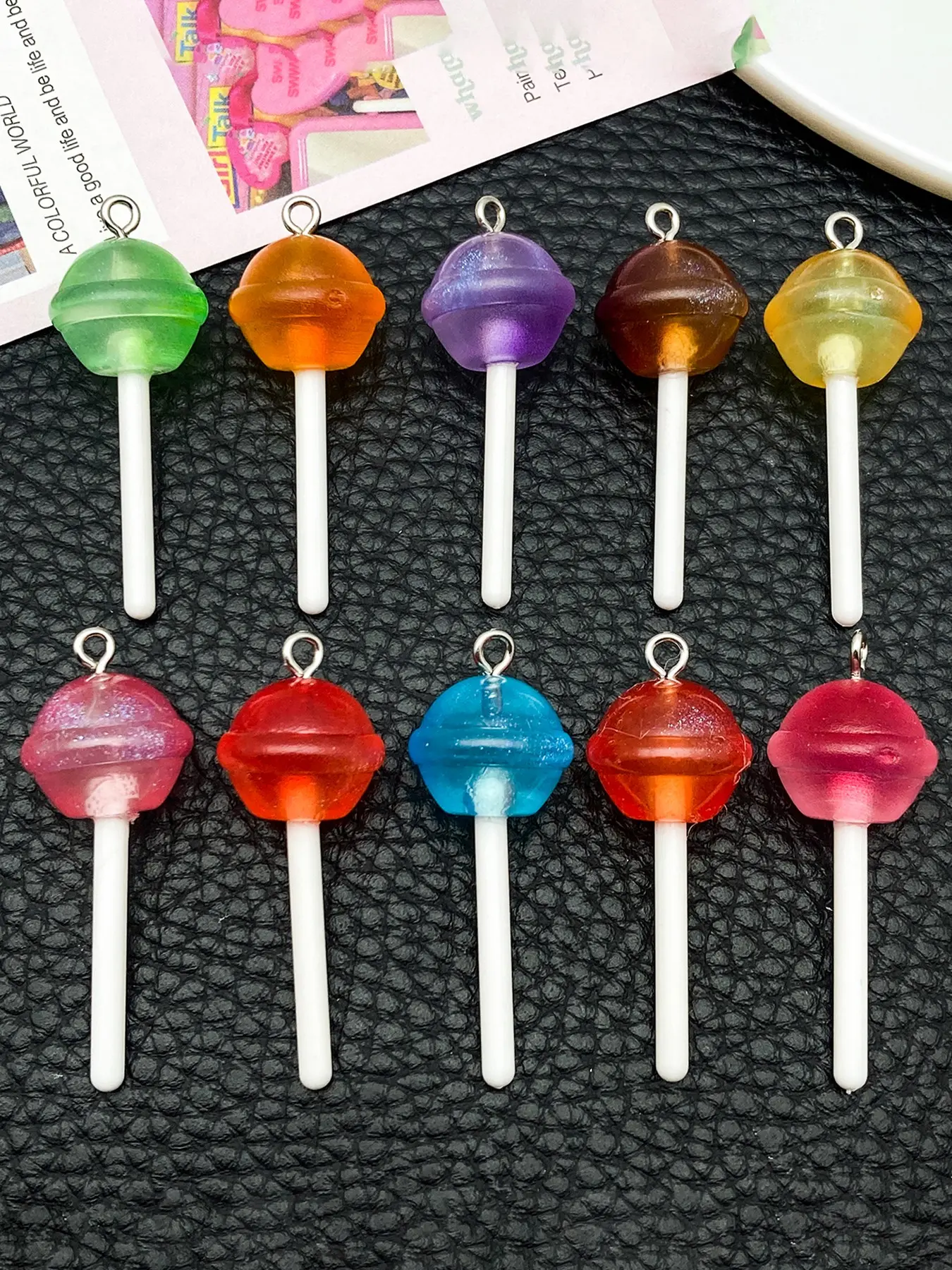 10pcs Resin Lollipop Charms, Cute Candy Pendants, Adorable Keychain Accessories, DIY Bracelet Necklace Earring Jewelry Making Supplies, Charms for Bags, Charms for Crafts, Charm Accessory