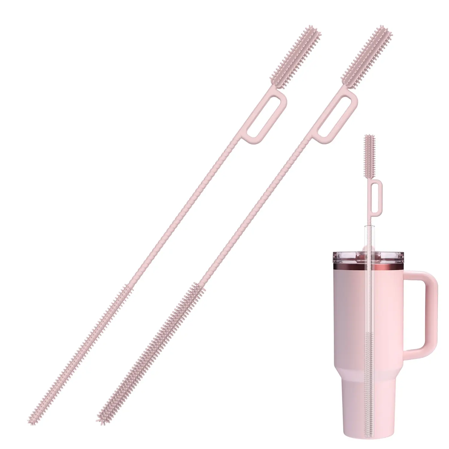 Dual-Head Straw Cleaner Brush, 2-Pack with 12" Handle, 0.5mm & 0.9mm Tips for Micro & Wide Straws, Clears Stanley Cups, Tumblers, Water Bottles, Bottlewasher (Grey-blue)