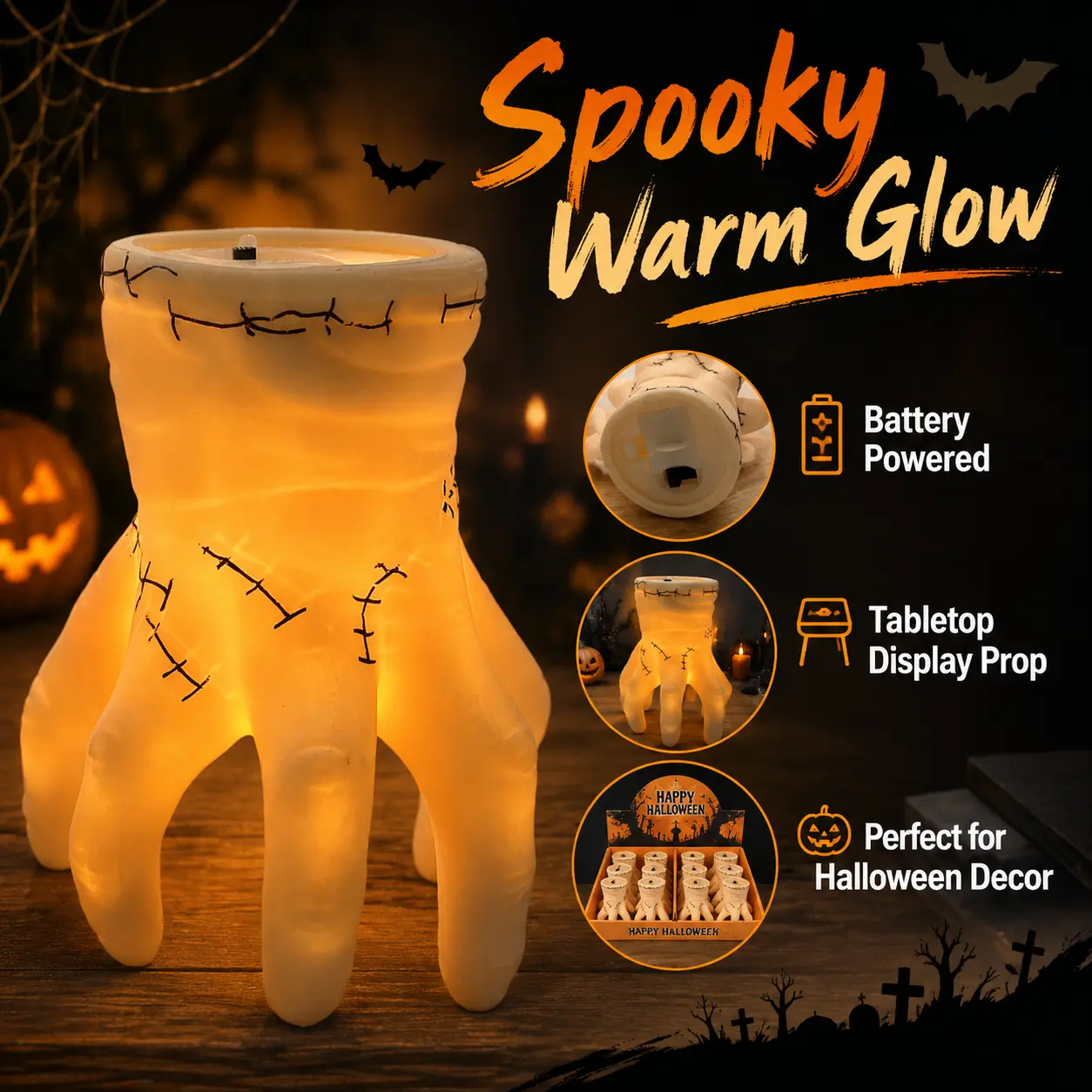 Must-Have Halloween Ghost Hand Electronic Candle Lamp, LED Glowing Decorative Candle Ornament for Indoor Holiday Layout