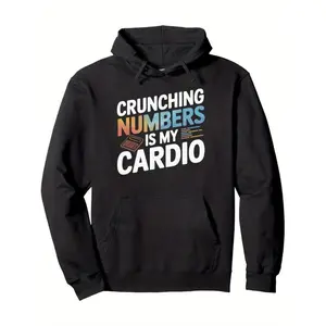 s Crunching Numbers is My Cardio Accountant CPA Finance Hoodie - Black with White Calculator Print & Spreadsheets Design, Ultra-Soft Breathable Sweatshirt for CPAs, Tax Professionals, Bookkeepers, Casual Office & Casual Attire