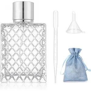 100ML 3.4oz Glass Spray Bottles for Essential Oils, Perfumes, Empty Clear Mist Spray Bottle with Silver Aluminum Sprayer - (1Pack) Funnel Filler 3ml Dropper Storage Gift Bag
