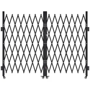 VEVOR Double Folding Security Gate, Lockable Scissor Gate with 360° Swivel Casters, Outdoor Barricade Steel Retractable Gates, for Entry Security, Garage, Warehouse & Pool, 145.67 x 63.19 in (W x H)