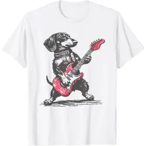 Vintage Dachshund Weenie Playing Guitar T-Shirt