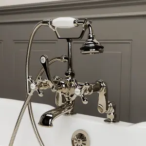 Deck Mount Clawfoot Tub Faucet with Handshower Polished Nickel