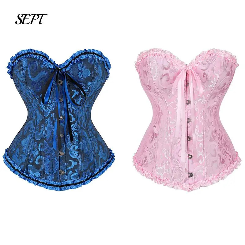 Women's Vintage Palace Jacquard Body Shaper Sexy Brocade Bodyshaper Top Strapless Overbust Corset