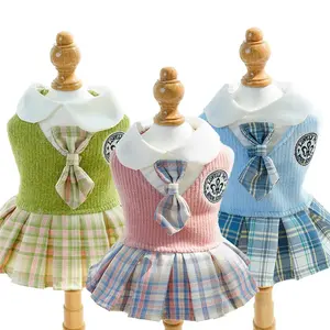 All-Season Knit Fabric Dog Dress - Polyester, Pullover Style, with Plaid Skirt - For Small Breeds (Chihuahua & Toy Dogs) - Ideal for Everyday Wear & Special Occasions - Perfect Gift for Dog Lovers