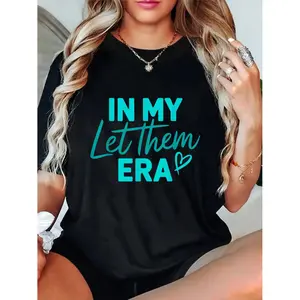 Men's 100% Cotton Heavyweight Round Neck Short-Sleeve T-Shirt Top - Unisex, Funny "In My Let Them Era" Print, Hockey Rink Themed, Casual Fit Drop Shoulder Crewneck Casual T-Shirt, Tshirt